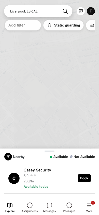 Find a Security Guard map showing nearby guards and prices